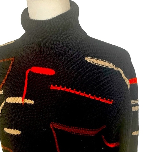 Berna Sweater Soft Wool Blend Pullover Turtleneck Art Black Orange Beige Brown L - Picture 5 of 13